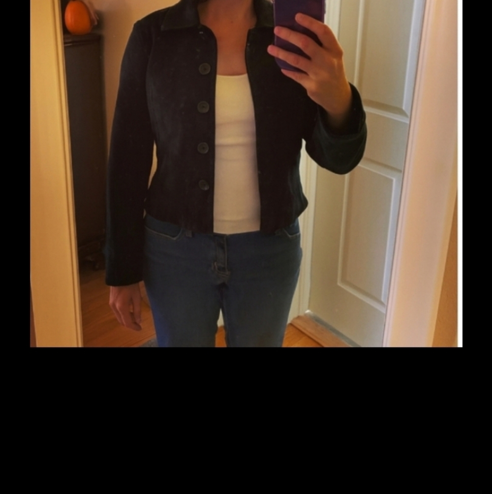 Beyond Sports CaliforniaY2K   Short Button  Black Fitted  Suede Leather Jacket S